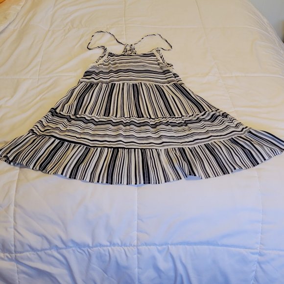 Nautical stripe strappy halter babydoll flare mini beach coverup dress Sz: M - Picture 3 of 5